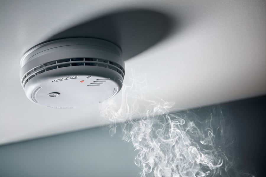 A close-up image of a functioning carbon monoxide detector.
